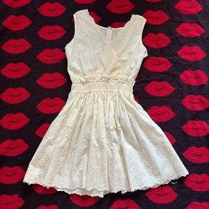 Lily brown Japan kawaii white cream v neck daisy floral lace dress XS